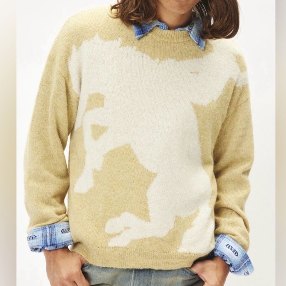 Urban Outfitters BDG NWT Men's Beige and Off-White Cowboy Crewneck Sweater Sz Sm